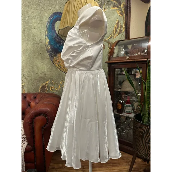 HUTORUL White Satin Mini Dress Retro Prom Size M - Image 5