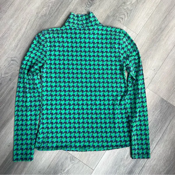 Maeve by Anthropologie Women’s Green & Navy Houndstooth Mock Neck Top Medium - Image 6