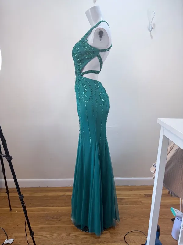Y2K Sean Collection Beaded Teal Green Cutout Mermaid Trumpet Gown Sz 6 - Image 14