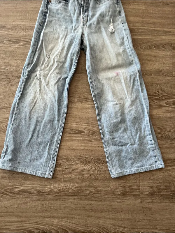 Old Navy Sky Hi Jeans Women’s 0 Light Wash Extra High Rise Distressed Wide Leg - Image 3