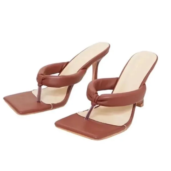 PrettyLittleThing Padded Brown Square Mouth Thong Sandals(Size 5) - Image 2