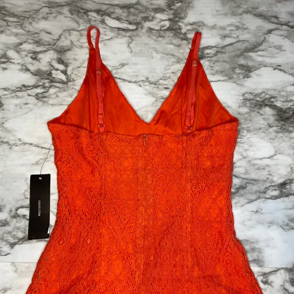 Lulus Happy Glow Lucky Orange Lace Midi Dress - Image 5