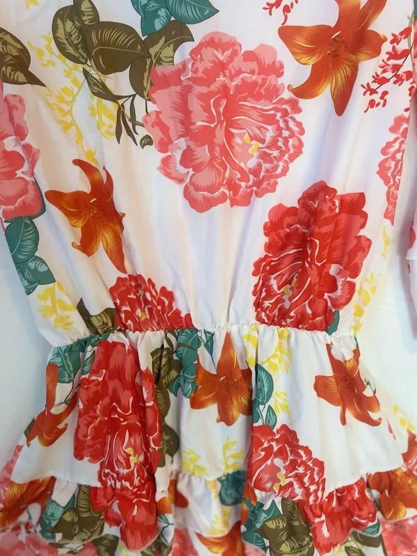 Floral Print Tiered Mini Dress Featuring Ruffled Skirt & Ruffled Bell Sleeves - Image 2
