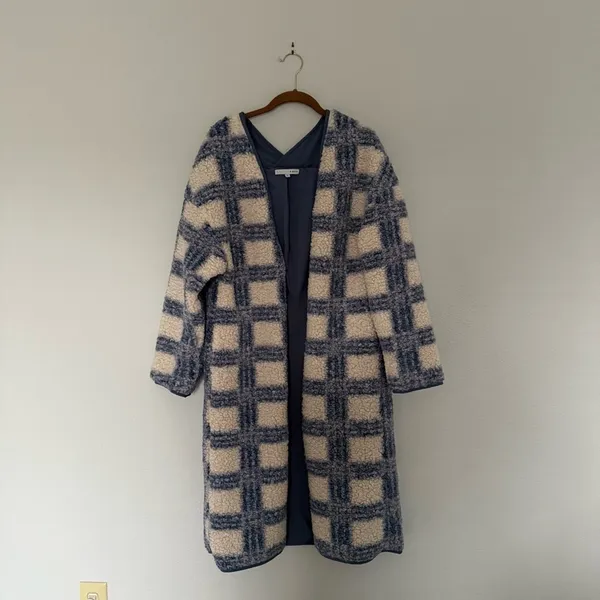 Baltic Born Blue & Cream Plaid Breckenridge Long Sherpa Jacket - Image 2