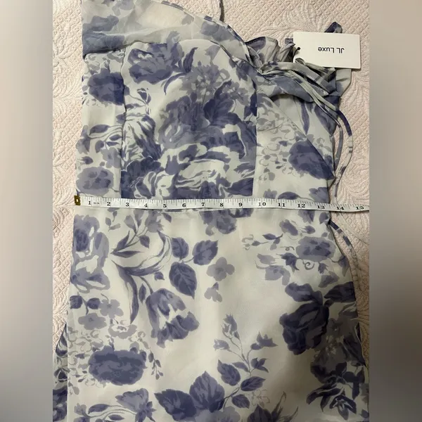 By JL luxe Floral Blue and White Dress spaghetti strap size L new with tags - Image 14