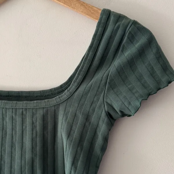 Aerie Offline Green‎ Ribbed Square Neck Crop Top Lettuce Hem - Image 3