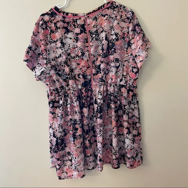Motherhood Maternity pink floral top ruched vintage single‎ stitch women’s shirt - Image 9