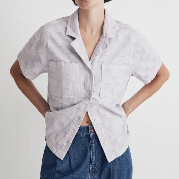 Madewell Garment Dyed Checkerboard Button Up Shirt NL027 Dusty Lavender Size XXL - Image 15
