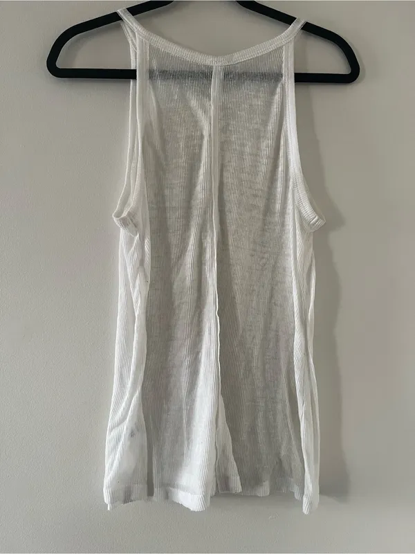 Free People Beach White Henley Ribbed Tank Top Small Cotton Coastal Beach Casual - Image 6