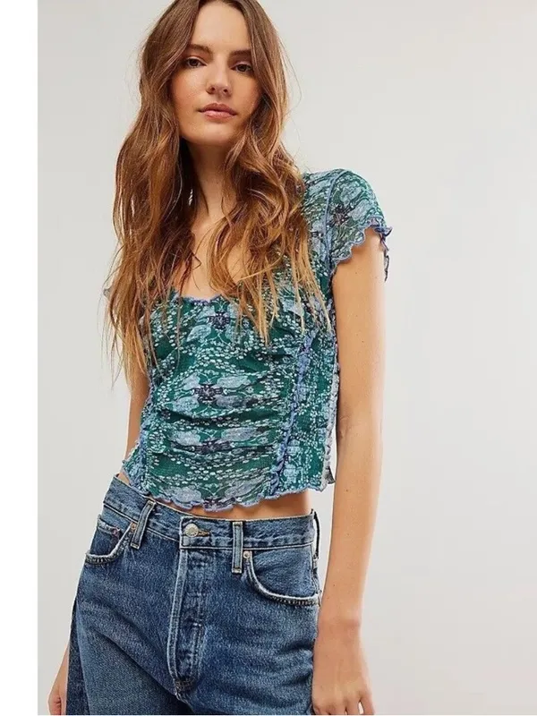 Free People Oh My Baby Crop Mesh Tee – Size Medium - Image 2