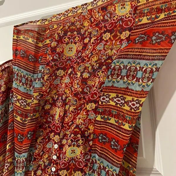 s Long Sleeve Boho Blouse Orange Blue Size XL - Image 9