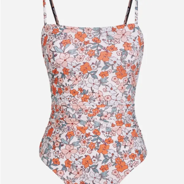 Retro Floral Square Neck Tummy Control One-Piece - Image 8
