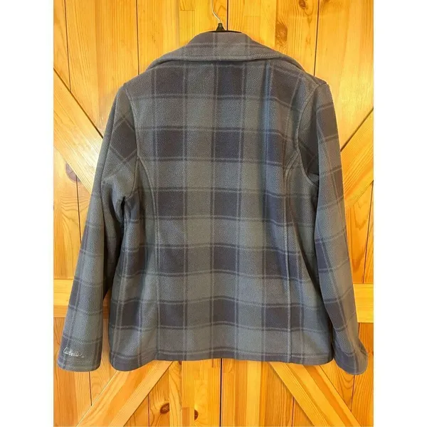 Cabela's Womens Fleece Outerwear Jacket Size S Gray Plaid Button Up Coat Pockets - Image 5