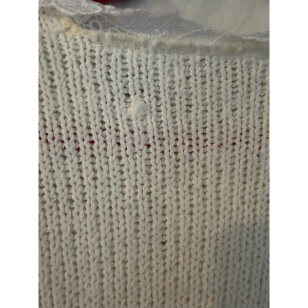 Blair‎ Boutique Vintage Lace Collar Pearl Button Knit Sweater Off-White Large - Image 9