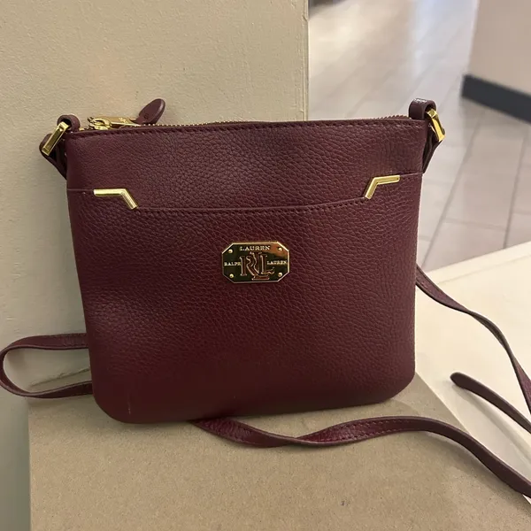 Lauren Ralph Lauren Pebbled Burgundy Crossbody with Gold Hardware-Excellent - Image 4