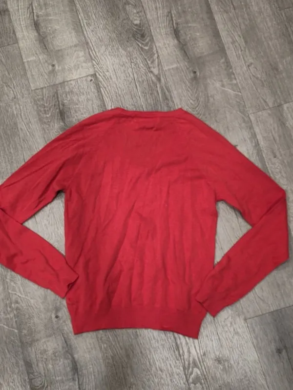 Zara Women Red V-Neck Long-Sleeve Knit Sweater Lightweight Cotton Blend Sz Large - Image 2