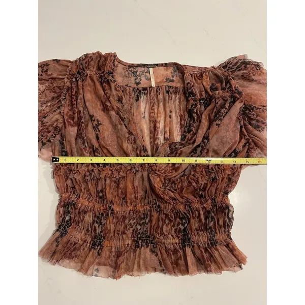 Free People Make Me Smile Floral Mesh Flutter Sleeve Crop Top XSmall - Image 6