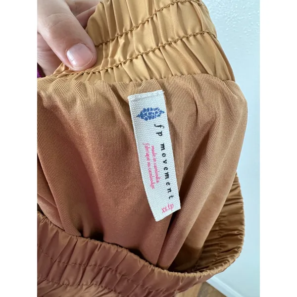 FP Movement Get Your Flirt On Shorts Tan High Waist Smocked Athletic Running XS - Image 4