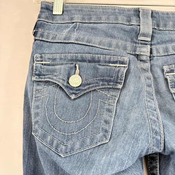 True Religion‎ Women's 25 Straight Leg Jean Blue Pockets Medium Wash Low Rise - Image 4