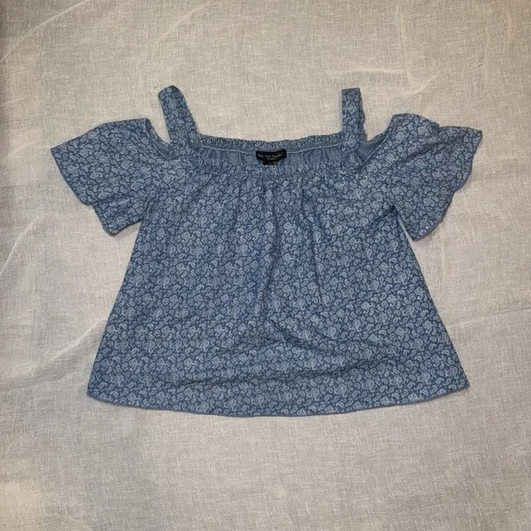 See You Monday Large Blue Paisley Cold Shoulder Top Blouse Boho Flutter Sleeve - Image 5