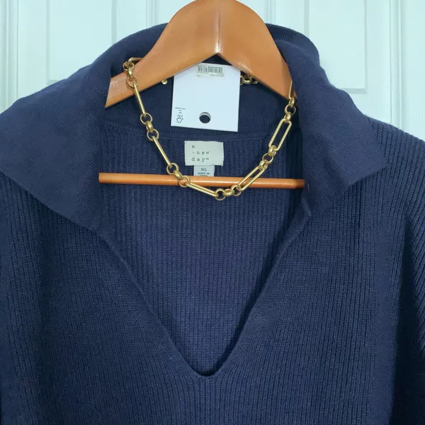 AND Navy Cozy Knit Polo Collar Pullover Sweater - Image 5