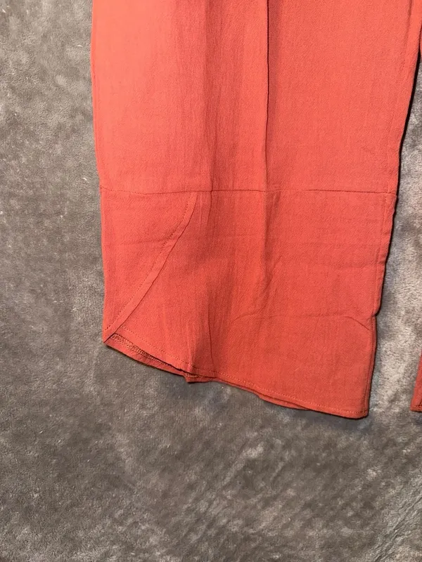 Heyson Yankee Doodle Crinkle Cotton Wide Leg Overalls Jumpsuit in Rust - Image 7
