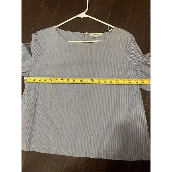 White Birch Madewell Striped Navy & White 3/4 Bell Sleeve Top L 100% Cotton - Image 6