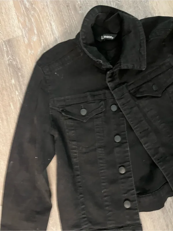 d.jeans Denim Jacket Womens Medium Black Stretch Cropped Trucker Button Front - Image 8