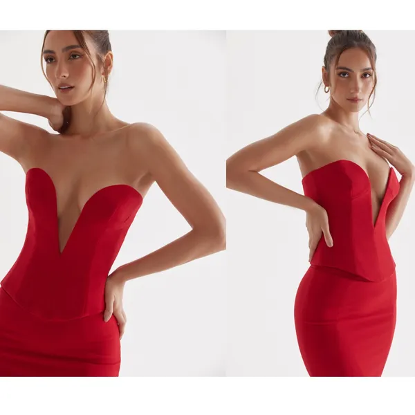 HOUSE OF CB‎ 'Lydia' Red Rose Plunge Corset NWOT size L D- DD - Image 13