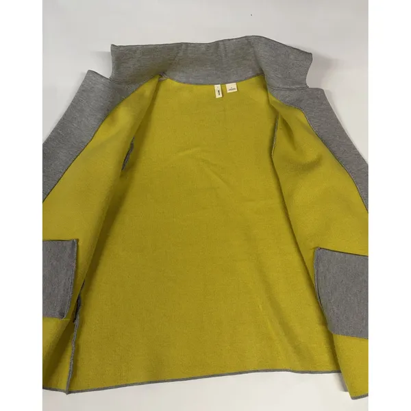 Moth Anthropologie Grey Chartreuse Open Front Knit Jacket Cardigan Medium - Image 7
