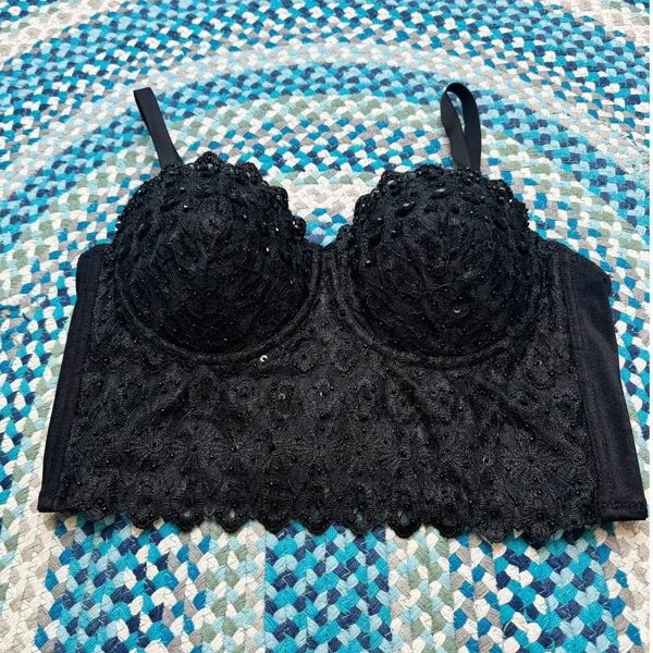 Windsor‎ Beaded Bralette Black Top Size Small Whimsioth Fairy Dark Romantic Goth - Image 2