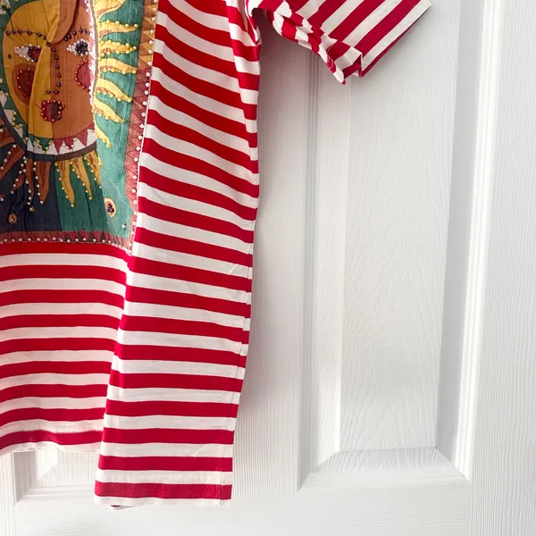 I AM Vintage Red White Stripe Sun Moon Embroidered Beaded Cotton Y2K Small 3D - Image 7