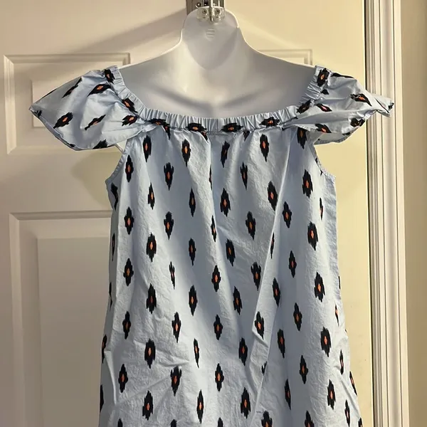 J. Crew Light Blue Cotton Abstract Design Fluttered Sleeve Sundress- Small - Image 9