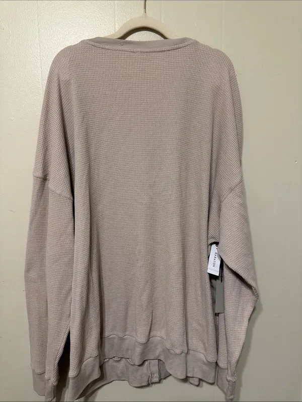 New Babaton Relaxed ThermalWaffle-Knit Button Front Cardigan - Mauve 2XL - Image 9
