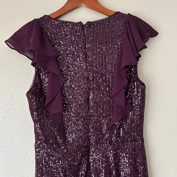 BCBGMaxAzria Purple Sequin Ruffle Mini Dress Size Small - Image 9