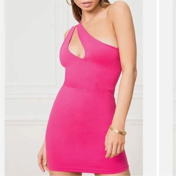 Superdown Barbie Pink Nava One Shoulder Mini Dress SMALL Asymmetrical‎ Revolve - Image 5