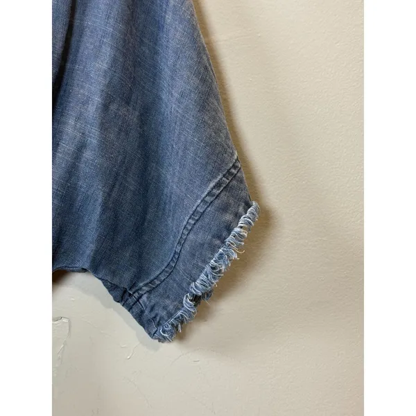 Trina Turk Wrap Top Womens Small Blue Chambray Fringed Belted Tunic - Image 3