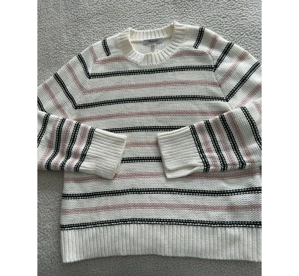 Madewell $98 Cotton Crewneck Sweater Dark Loden Stripe NT643 Size M - Image 9