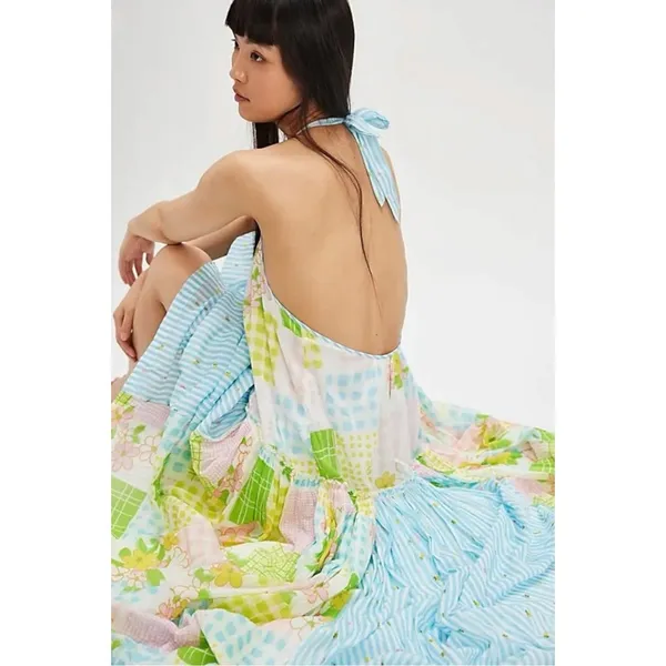Free People Cottage Embroidered Patched And Pretty Halter Midi Maxi Dress Medium - Image 9