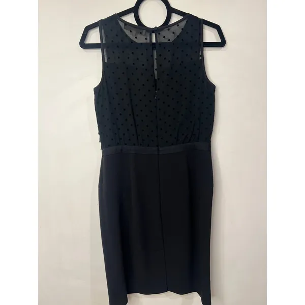 Ann Taylor Loft Black Mesh Polka Dot Ruffled Sheath Knee Length Dress Si… - Image 4