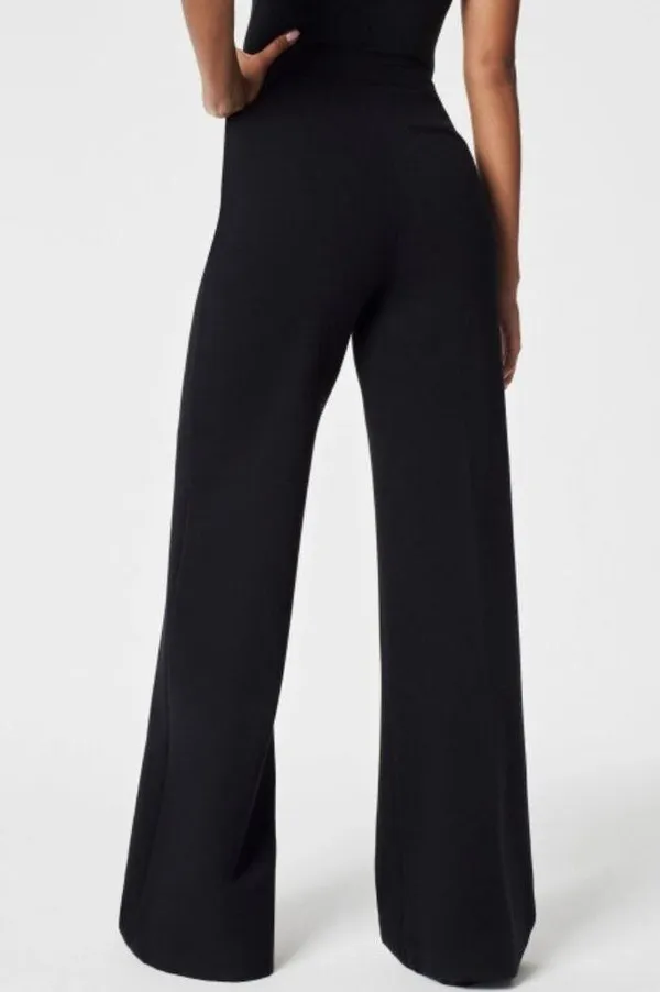 Spanx Ponte Button Front Wide Leg Classic Black High-Rise Waist Stretchy Trouser - Image 2