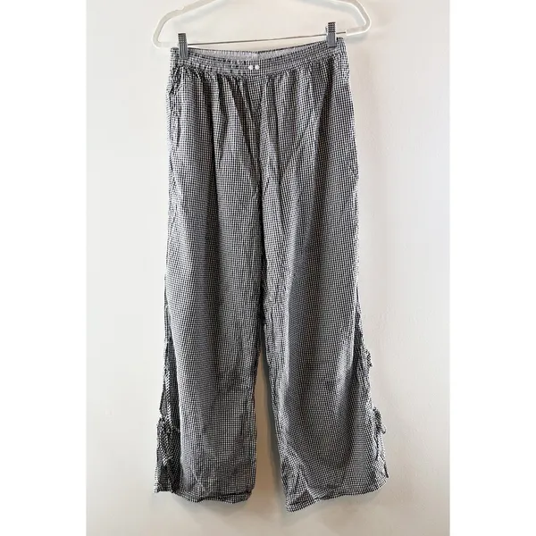 Aerie Gingham Print Tie Hem Boxer Style Wide Leg Pants Black White Medium - Image 2