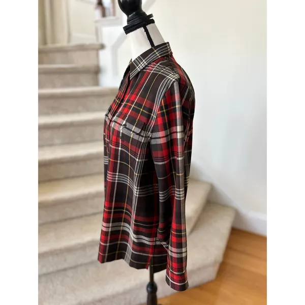 Vintage Ralph Lauren Brown Yellow Red Plaid Worsted Wool Button Down - Image 4
