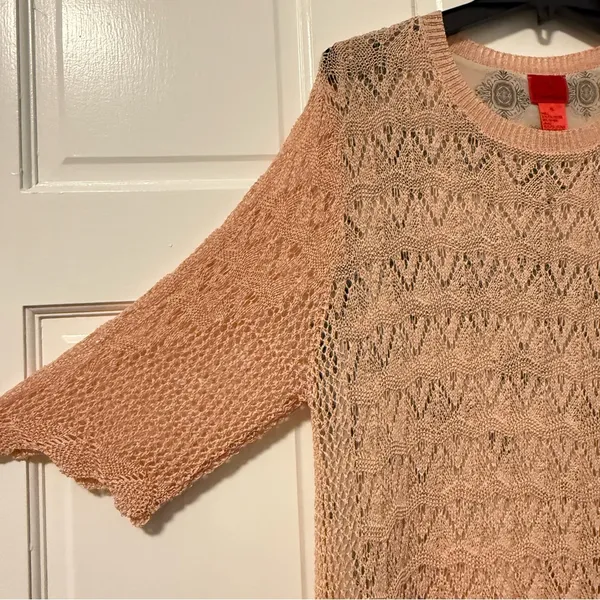 V‎ Christina Crochet Knit Scalloped Hem Sweater Peach Orange Size XL - Image 3