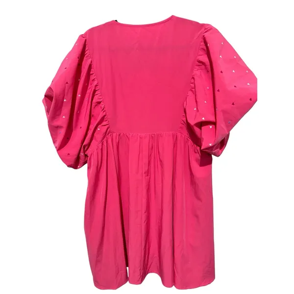 ENTRO BUBBLE SLEEVE DRESS Embroidered Size S Hot Pink - Image 2