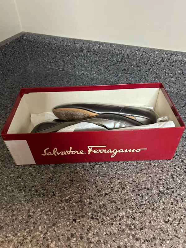 Salvatore Ferragamo Women's Metallic Pewter Pointed-Toe Flats - Image 3