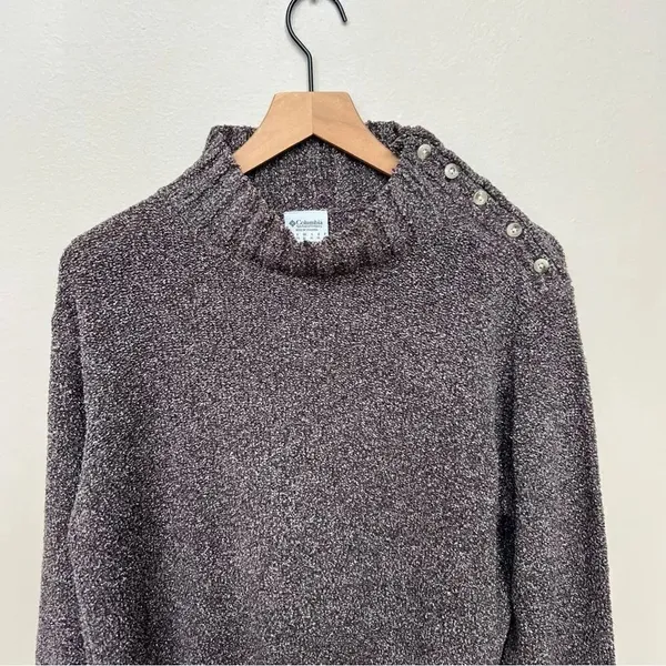 Womens Columbia Sweater Mock Turtleneck Button Shoulder Chocolate Brown Large - Image 2