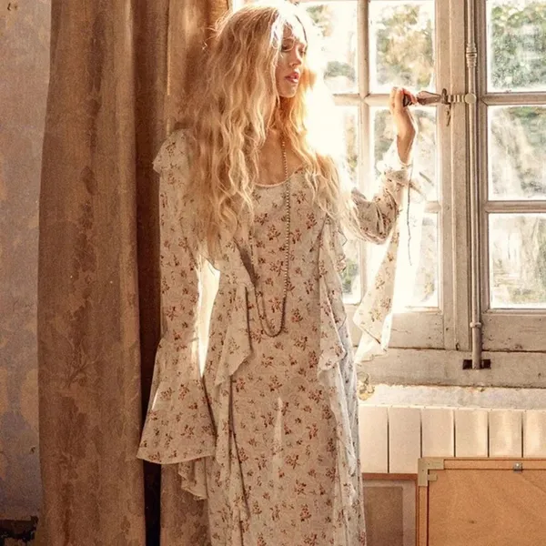 SPELL & THE GYPSY Fleur Frill Bias Maxi Dress Teapot Blue Floral‎ Bohemian Large - Image 5