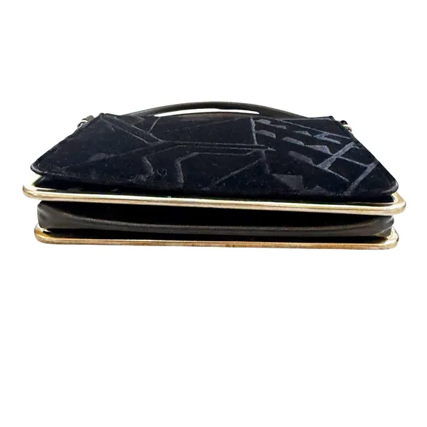VTG Black Velvet Evening Handbag Gold Frame Retro Geometric Whimsigoth Purse - Image 4