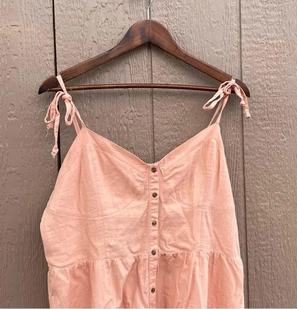 Aerie Womens Dress Orange Sleeveless Button Front Linen Tie Straps Size XL - Image 4